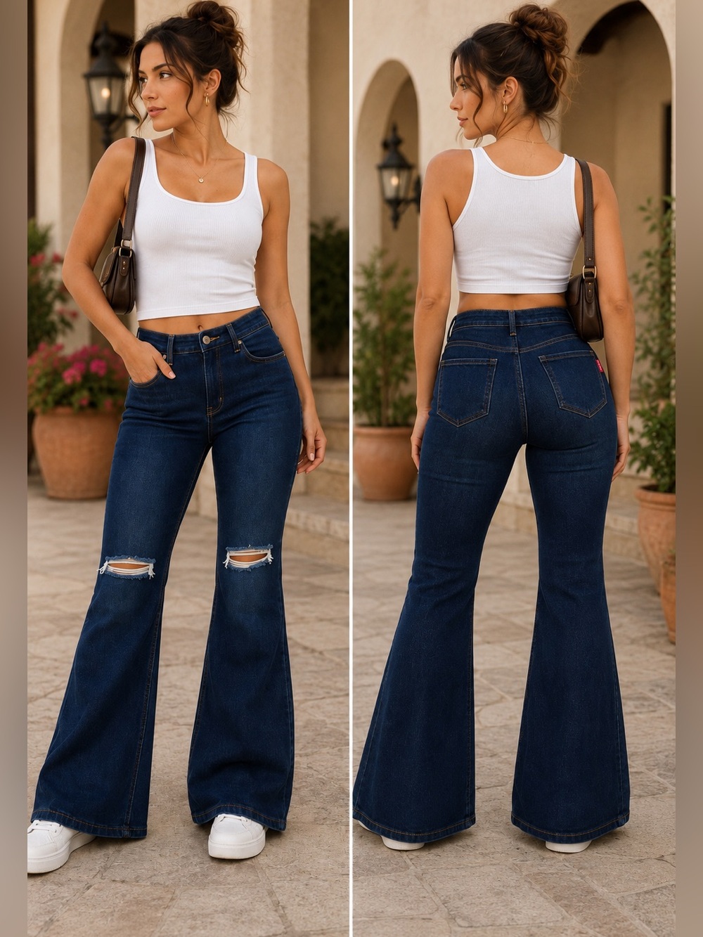 🌙✨ Vive & Rant Women's Dark Blue Distressed Flare Jeans
